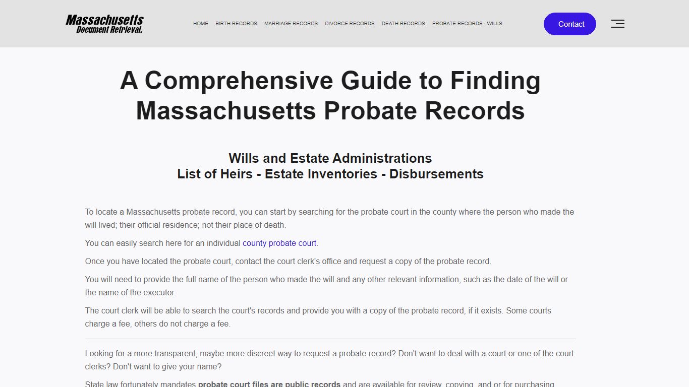 Massachusetts Probate Records Guide | Wills and Estates